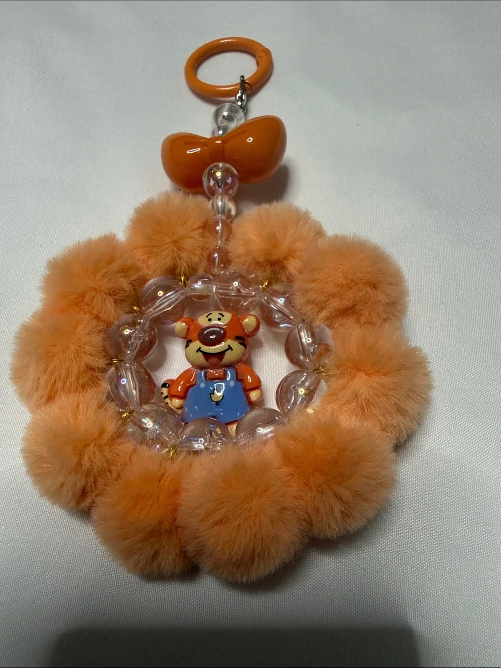 Orange Plush Pom-Pom Tigger Keychain